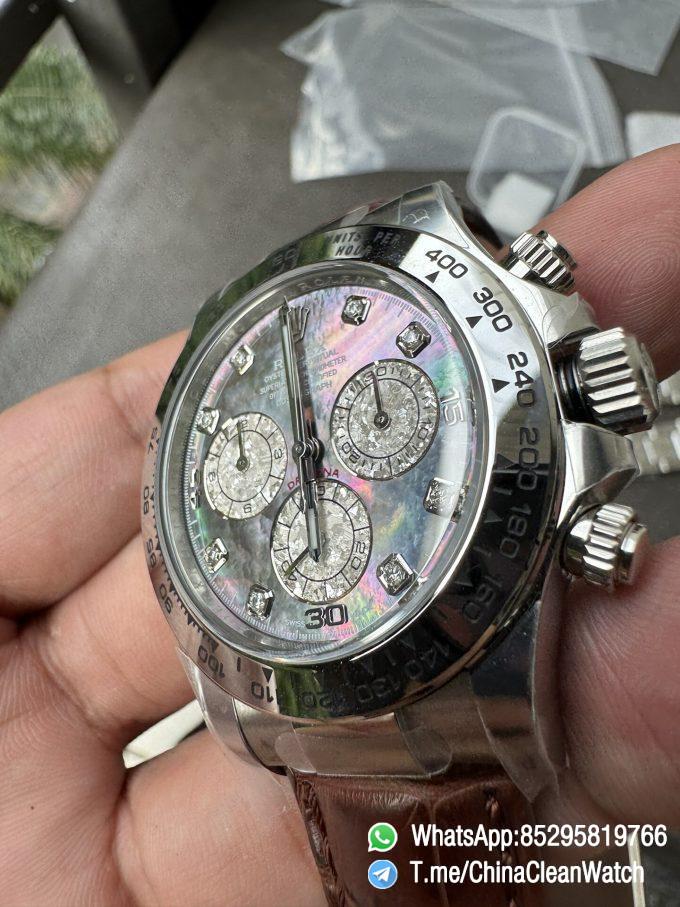 Clean Factory Daytona 116519 Tahitian MOP Dial with Diamonds Markers DD 4130 Movement Alligator Leather Strap 03