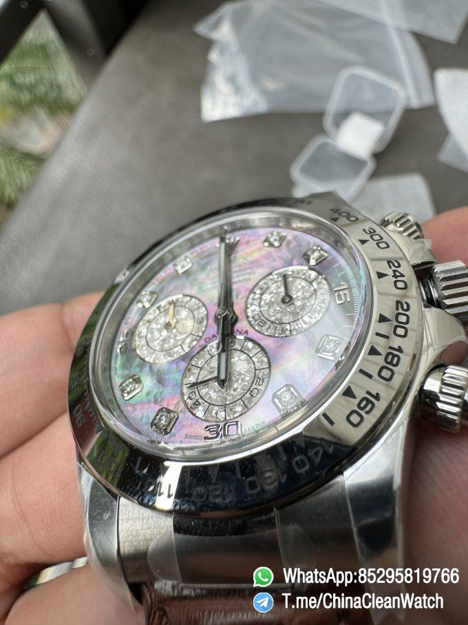Clean Factory Daytona 116519 Tahitian MOP Dial with Diamonds Markers DD 4130 Movement Alligator Leather Strap 04