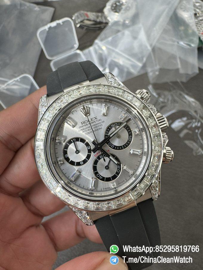 Clean Factory Rolex Daytona 126539TBR Diamonds Bezel Silver Dial with Diamonds Markers ShangHai 4131 Caliber 03