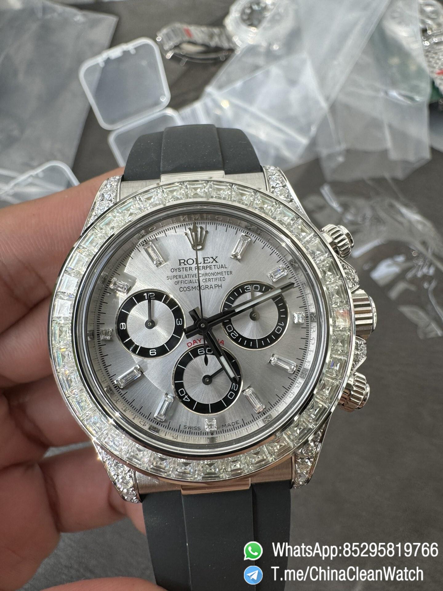Clean Factory Rolex Daytona 126539TBR Diamonds Bezel Silver Dial with Diamonds Markers ShangHai 4131 Caliber 04 Clean Factory Rolex Daytona 126539TBR Diamonds Bezel Silver Dial with Diamonds Markers ShangHai 4131 Caliber 04