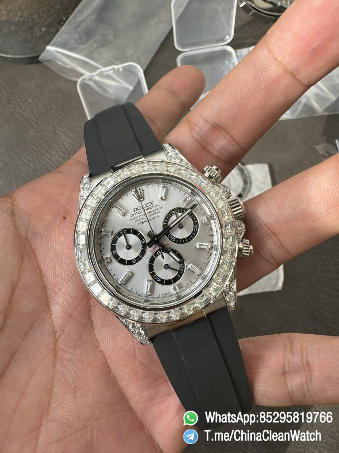 Clean Factory Rolex Daytona 126539TBR Diamonds Bezel Silver Dial with Diamonds Markers ShangHai 4131 Caliber 05