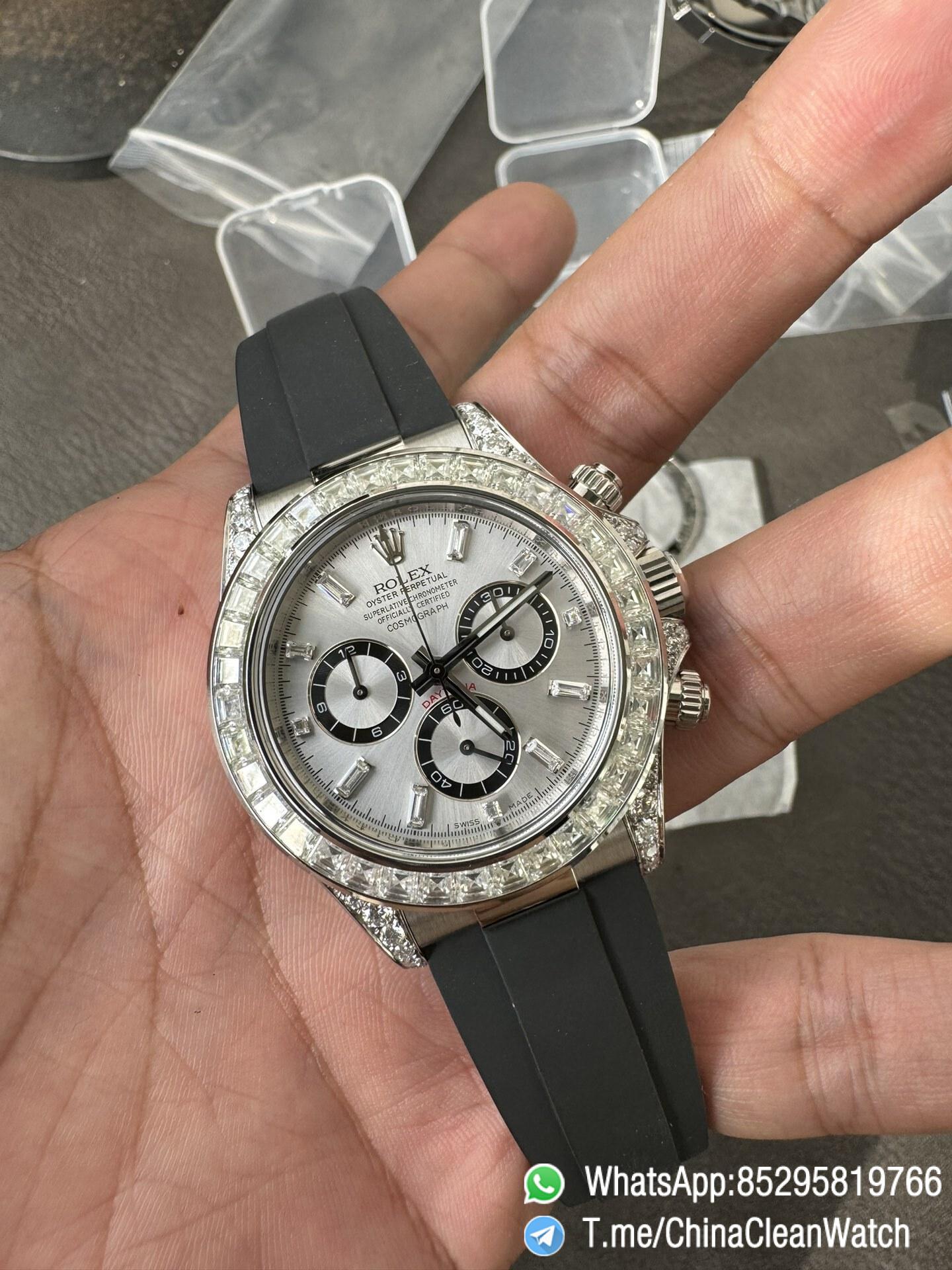 Clean Factory Rolex Daytona 126539TBR Diamonds Bezel Silver Dial with Diamonds Markers ShangHai 4131 Caliber 05 Clean Factory Rolex Daytona 126539TBR Diamonds Bezel Silver Dial with Diamonds Markers ShangHai 4131 Caliber 05