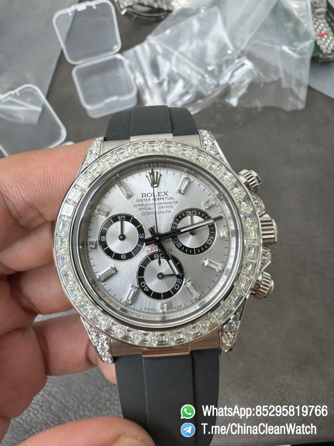 Clean Factory Rolex Daytona 126539TBR Diamonds Bezel Silver Dial with Diamonds Markers ShangHai 4131 Caliber 07
