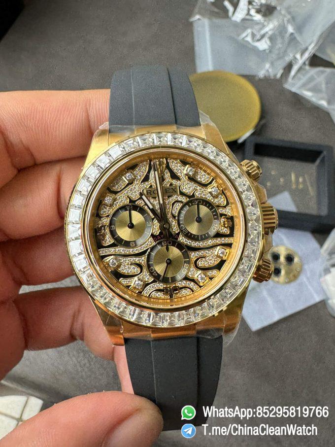 Clean Factory Rolex Daytona Eye Of The Tiger 116588TBR Wrapped 18K Yellow Gold Diamonds Dial Bezel DD4130 Movement 000