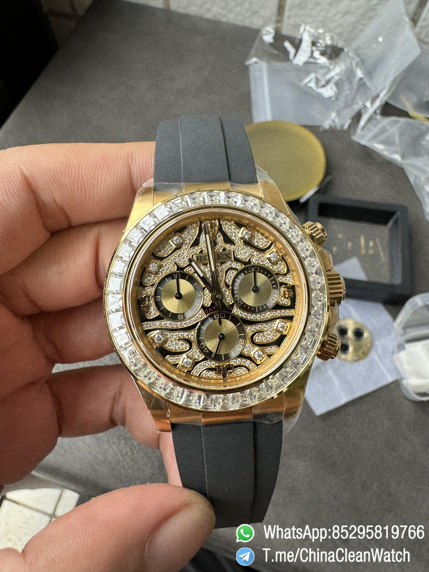 Clean Factory Rolex Daytona Eye Of The Tiger 116588TBR Wrapped 18K Yellow Gold Diamonds Dial Bezel DD4130 Movement 02 Clean Factory Rolex Daytona Eye Of The Tiger 116588TBR Wrapped 18K Yellow Gold Diamonds Dial Bezel DD4130 Movement 02