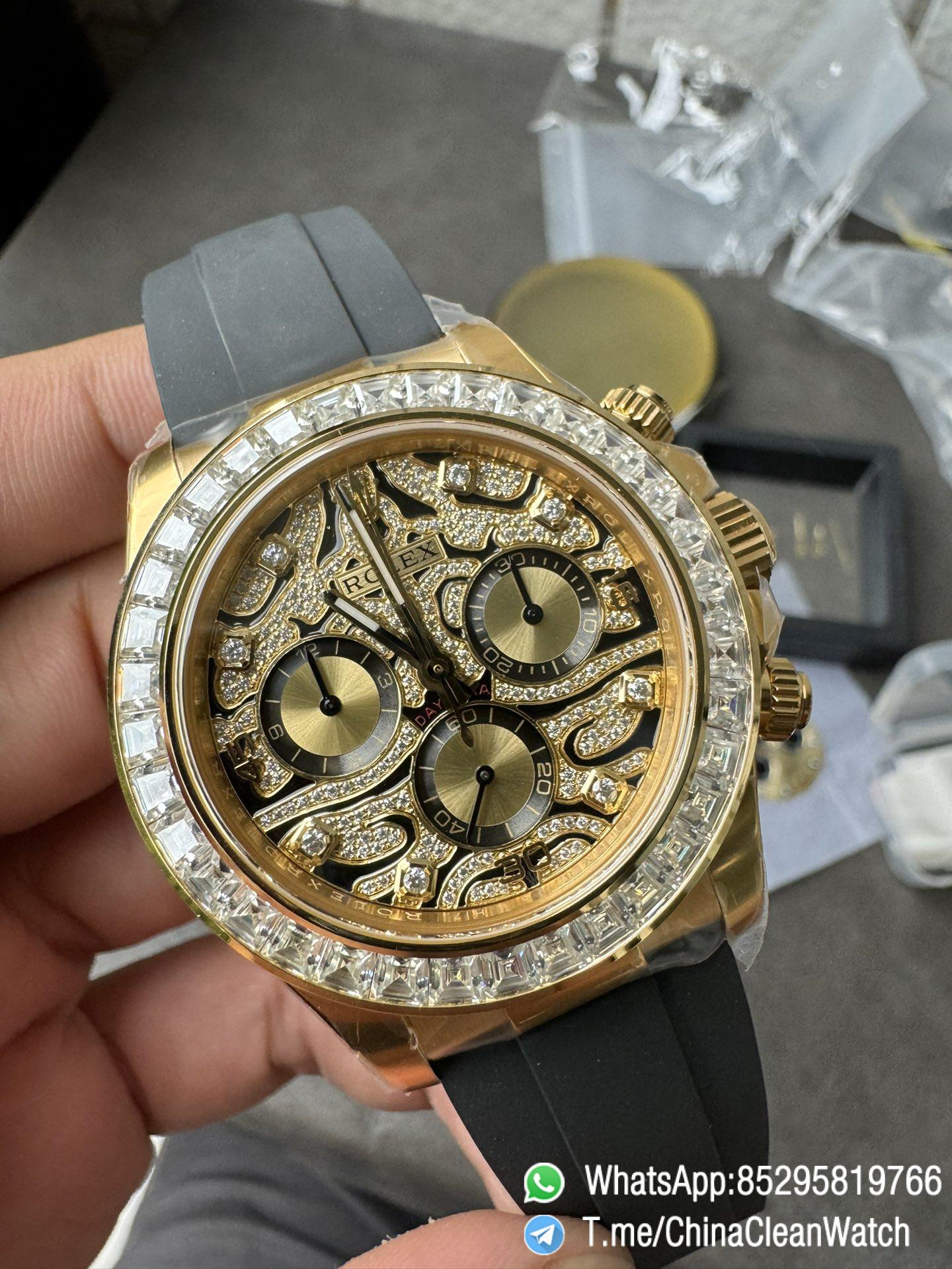 Clean Factory Rolex Daytona Eye Of The Tiger 116588TBR Wrapped 18K Yellow Gold Diamonds Dial Bezel DD4130 Movement 03 Clean Factory Rolex Daytona Eye Of The Tiger 116588TBR Wrapped 18K Yellow Gold Diamonds Dial Bezel DD4130 Movement 03