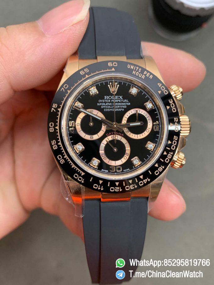CF Daytona 116515 Rose Gold Case Black Dial with Diamonds Markers on Oysterflex Strap DanDong 4130 Movement 00