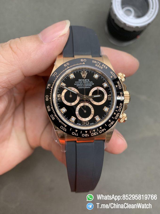 CF Daytona 116515 Rose Gold Case Black Dial with Diamonds Markers on Oysterflex Strap DanDong 4130 Movement 01