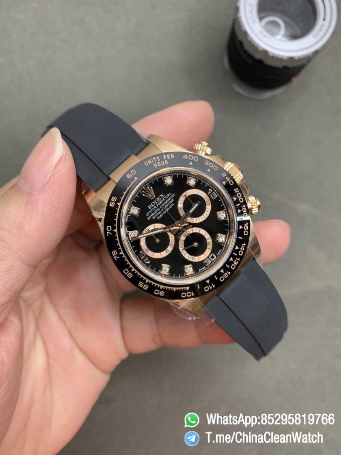 CF Daytona 116515 Rose Gold Case Black Dial with Diamonds Markers on Oysterflex Strap DanDong 4130 Movement 02