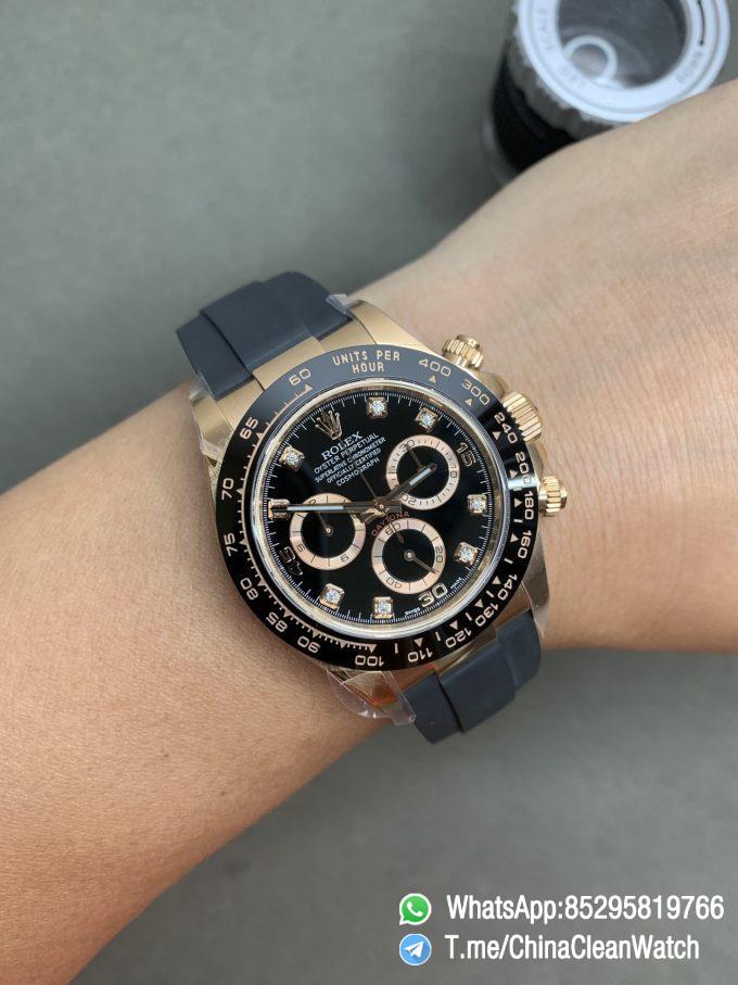 CF Daytona 116515 Rose Gold Case Black Dial with Diamonds Markers on Oysterflex Strap DanDong 4130 Movement 08