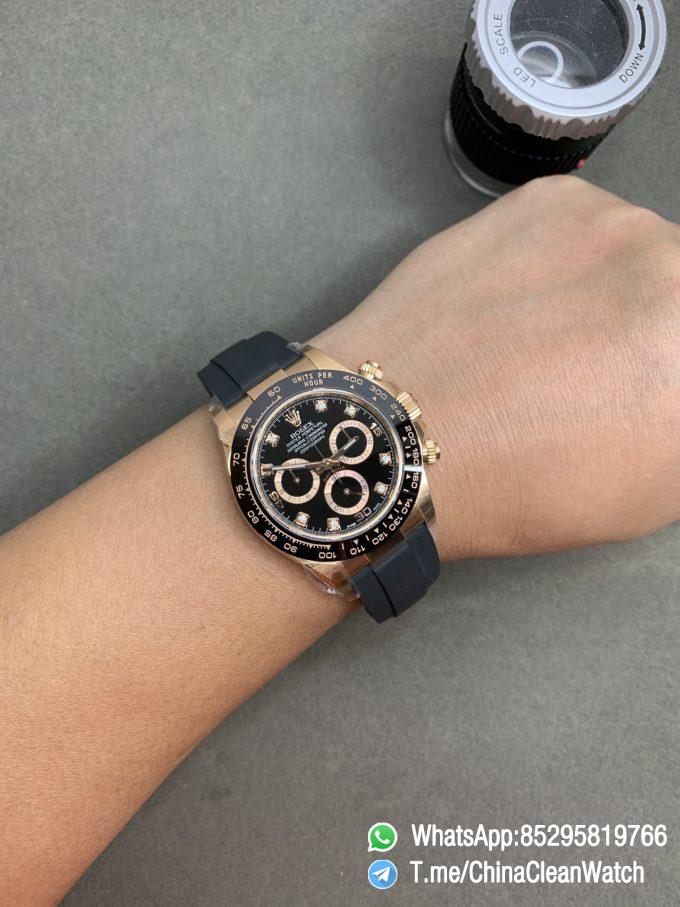CF Daytona 116515 Rose Gold Case Black Dial with Diamonds Markers on Oysterflex Strap DanDong 4130 Movement 09