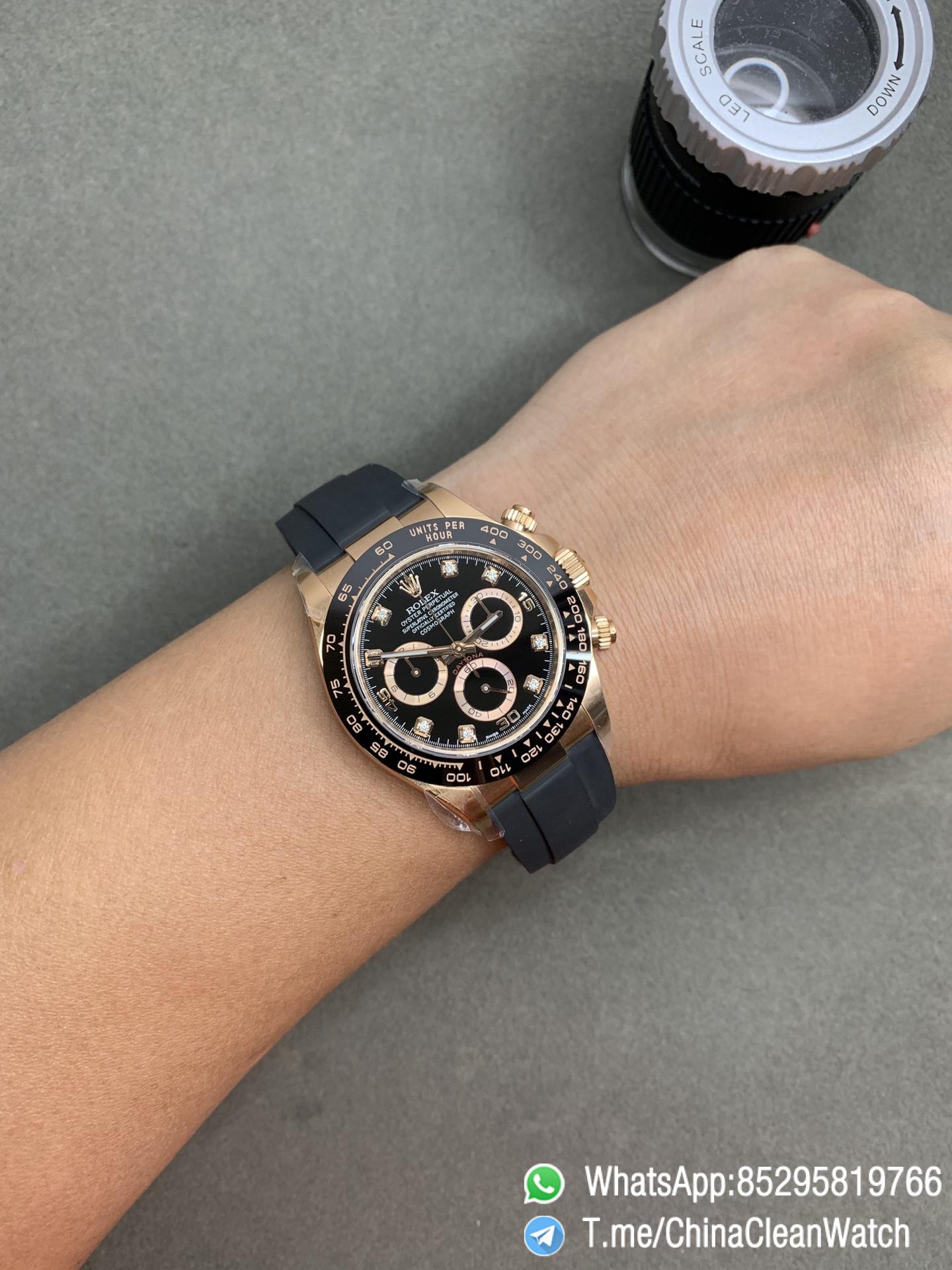 CF Daytona 116515 Rose Gold Case Black Dial with Diamonds Markers on Oysterflex Strap DanDong 4130 Movement 09 CF Daytona 116515 Rose Gold Case Black Dial with Diamonds Markers on Oysterflex Strap DanDong 4130 Movement 09