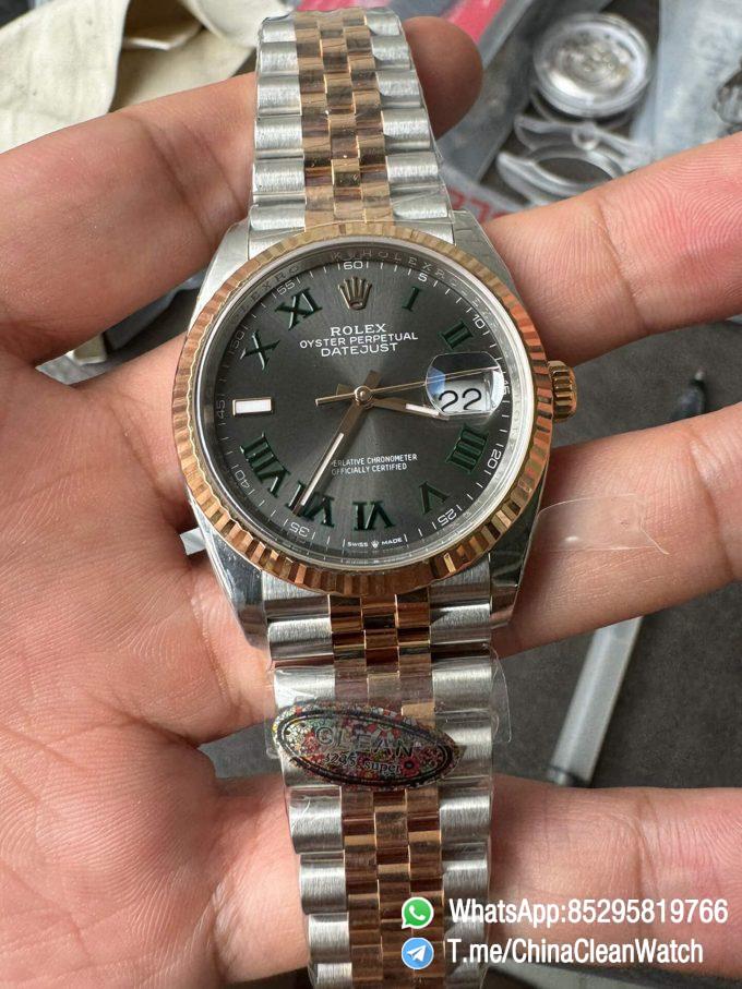 Clean Factory DateJust 36mm 126231 Wimbledon 904L Steel Grey Dial Green Roman Marker Two Tone Jubilee Bracelet SH3235 Movement 00