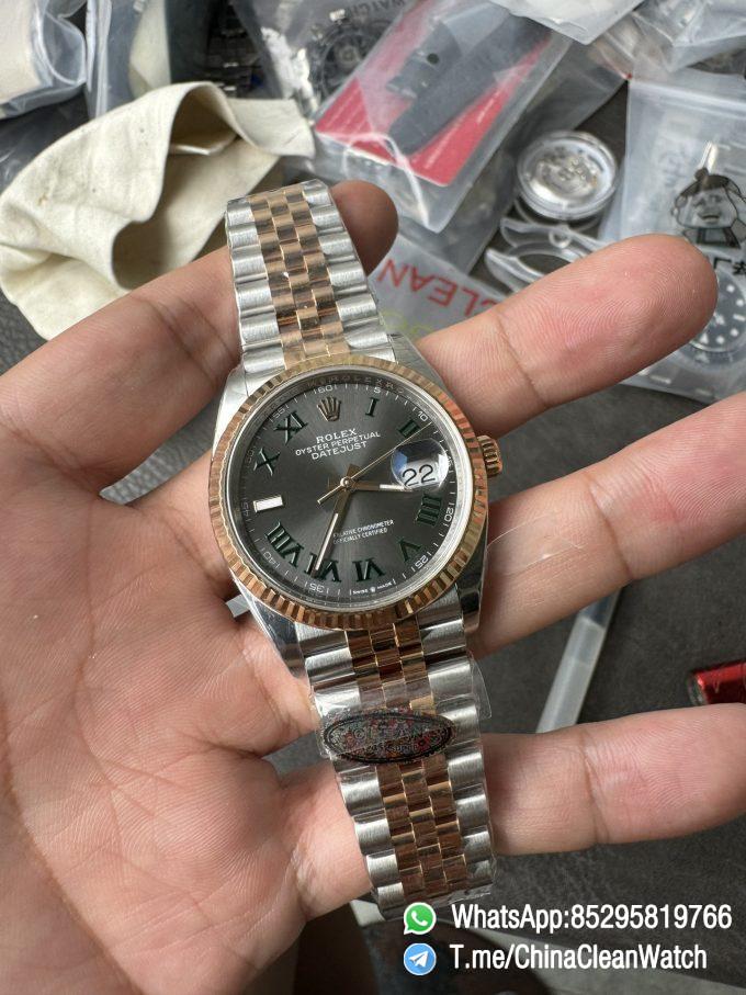 Clean Factory DateJust 36mm 126231 Wimbledon 904L Steel Grey Dial Green Roman Marker Two Tone Jubilee Bracelet SH3235 Movement 01