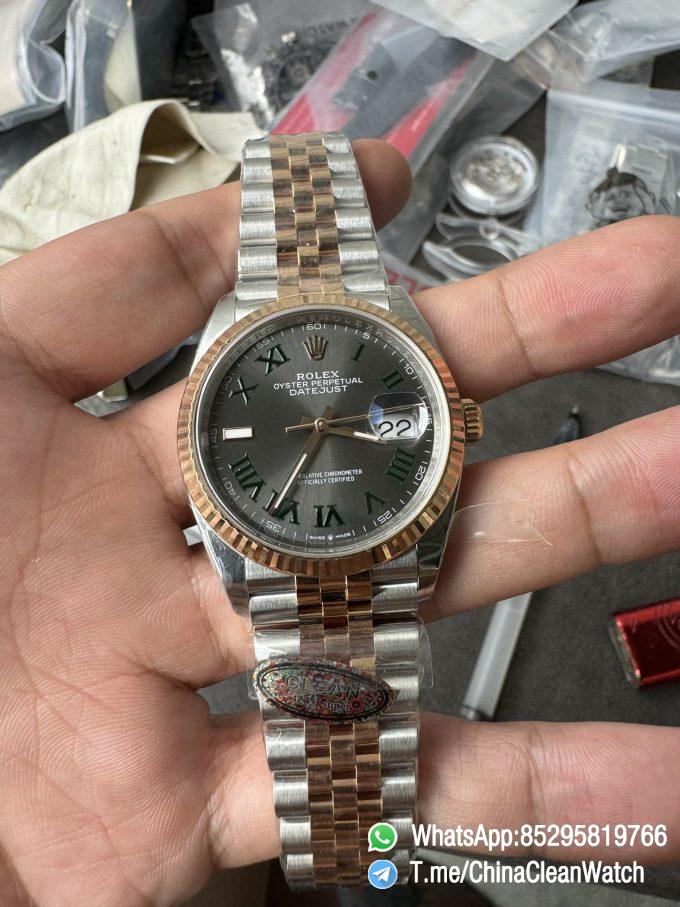 Clean Factory DateJust 36mm 126231 Wimbledon 904L Steel Grey Dial Green Roman Marker Two Tone Jubilee Bracelet SH3235 Movement 02