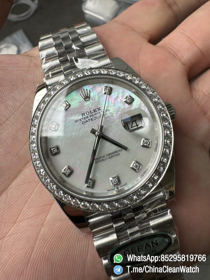 Clean Factory Rolex Datejust 126334 41mm MOP Dial Diamonds Bezel 904L Steel Jubilee Bracelet SH3235 Movement 05