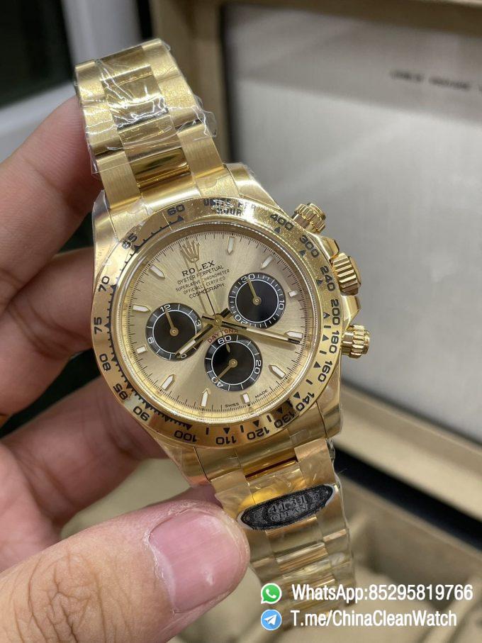 Clean Factory Daytona 126508 18K Yellow Gold Plated on Case Bracelet Yellow Gold Dial with Black Sub Dial SH4131 Movement 02