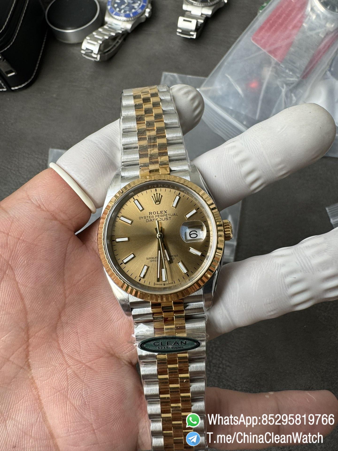 Clean Factory Rolex Datejust 36mm 126233 Yellow Gold Dial with Stick Markers Two Tone Yellow Gold Oystersteel Strap 01 Clean Factory Rolex Datejust 36mm 126233 Yellow Gold Dial with Stick Markers Two Tone Yellow Gold Oystersteel Strap 01