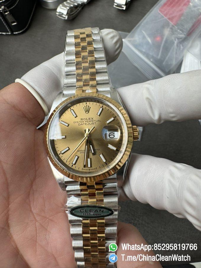 Clean Factory Rolex Datejust 36mm 126233 Yellow Gold Dial with Stick Markers Two Tone Yellow Gold Oystersteel Strap 02