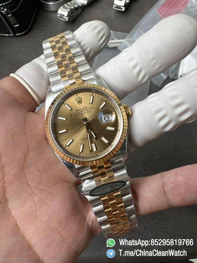Clean Factory Rolex Datejust 36mm 126233 Yellow Gold Dial with Stick Markers Two Tone Yellow Gold Oystersteel Strap 03
