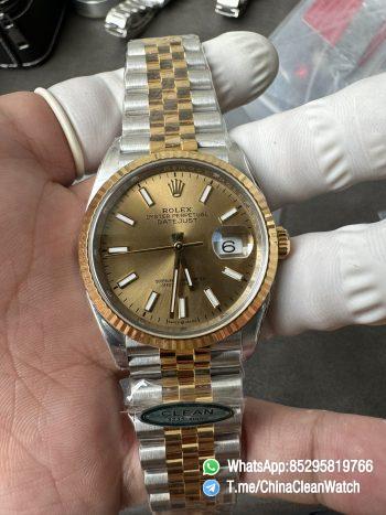 Clean Factory Rolex Datejust 36mm 126233 Yellow Gold Dial with Stick Markers Two Tone Yellow Gold Oystersteel Strap 04