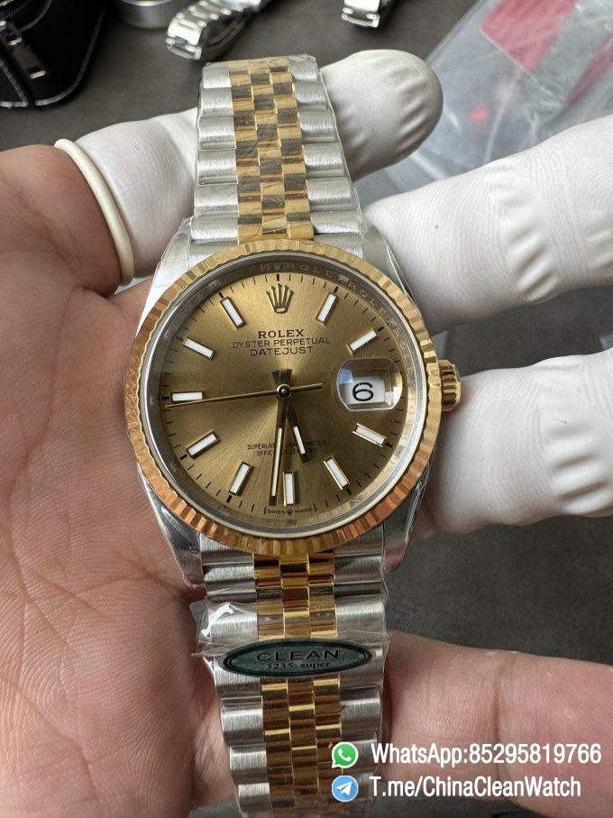 Clean Factory Rolex Datejust 36mm 126233 Yellow Gold Dial with Stick Markers Two Tone Yellow Gold Oystersteel Strap 04