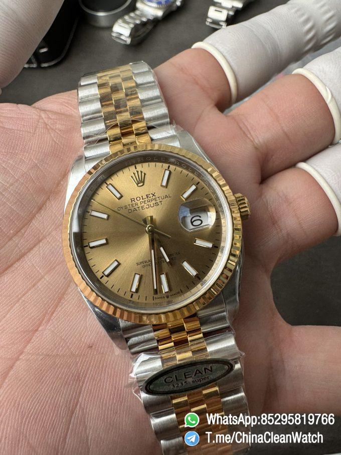 Clean Factory Rolex Datejust 36mm 126233 Yellow Gold Dial with Stick Markers Two Tone Yellow Gold Oystersteel Strap 05