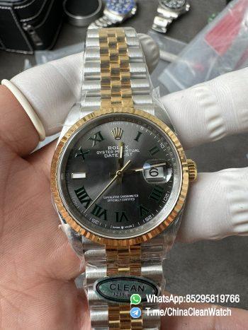 Clean Factory Rolex Datejust Wimbledon 36mm 126233 Grey Dial with Roma Markers Two Tone Yellow Gold Oystersteel Bracelet 03