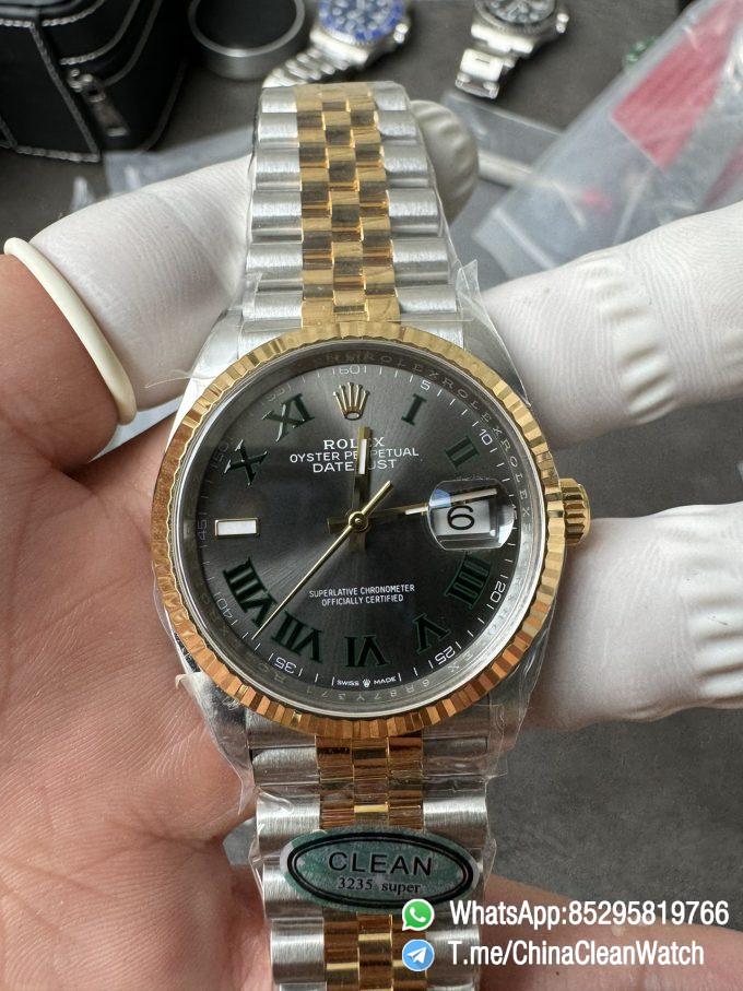Clean Factory Rolex Datejust Wimbledon 36mm 126233 Grey Dial with Roma Markers Two Tone Yellow Gold Oystersteel Bracelet 03