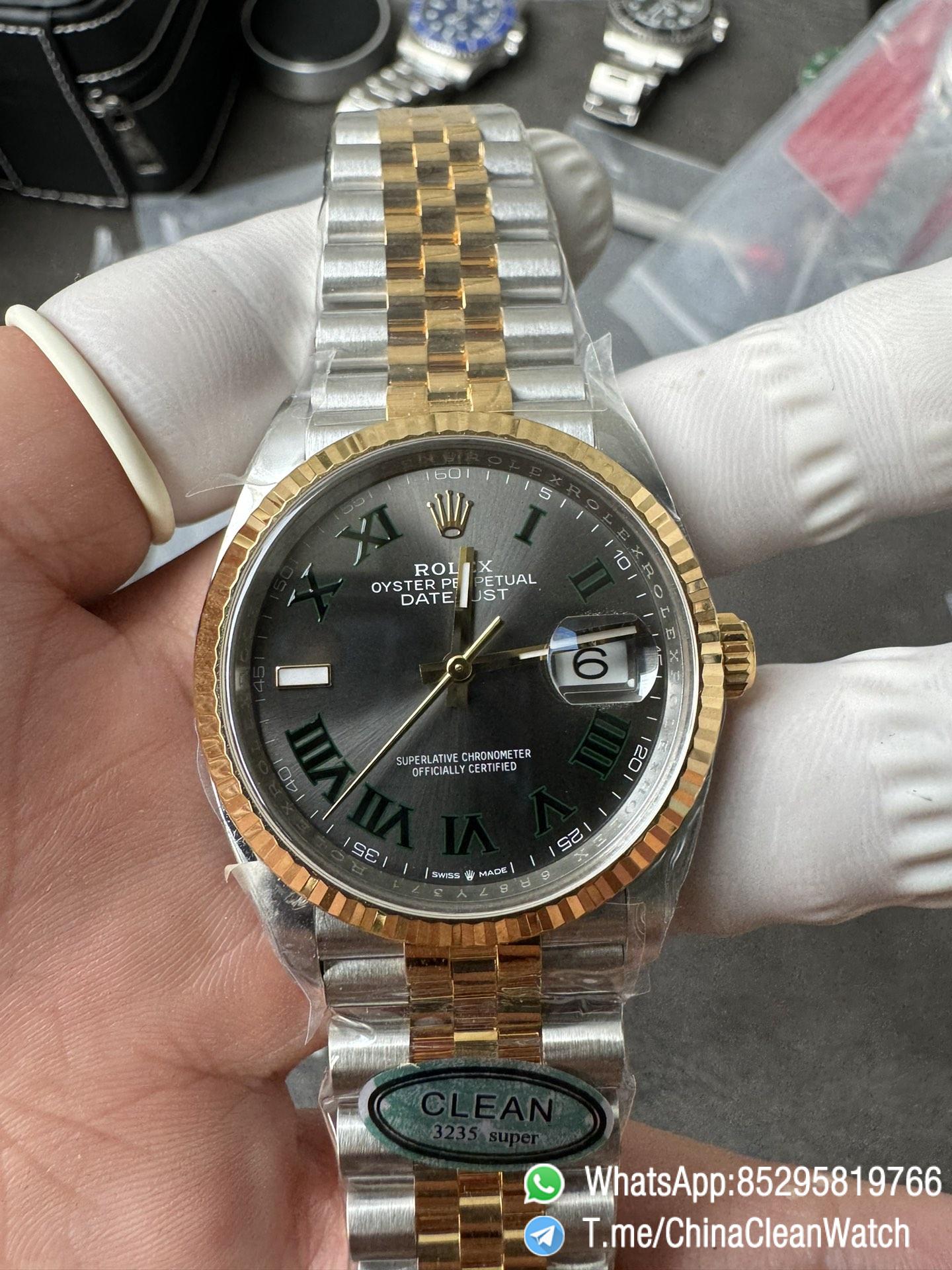 Clean Factory Rolex Datejust Wimbledon 36mm 126233 Grey Dial with Roma Markers Two Tone Yellow Gold Oystersteel Bracelet 03 Clean Factory Rolex Datejust Wimbledon 36mm 126233 Grey Dial with Roma Markers Two Tone Yellow Gold Oystersteel Bracelet 03