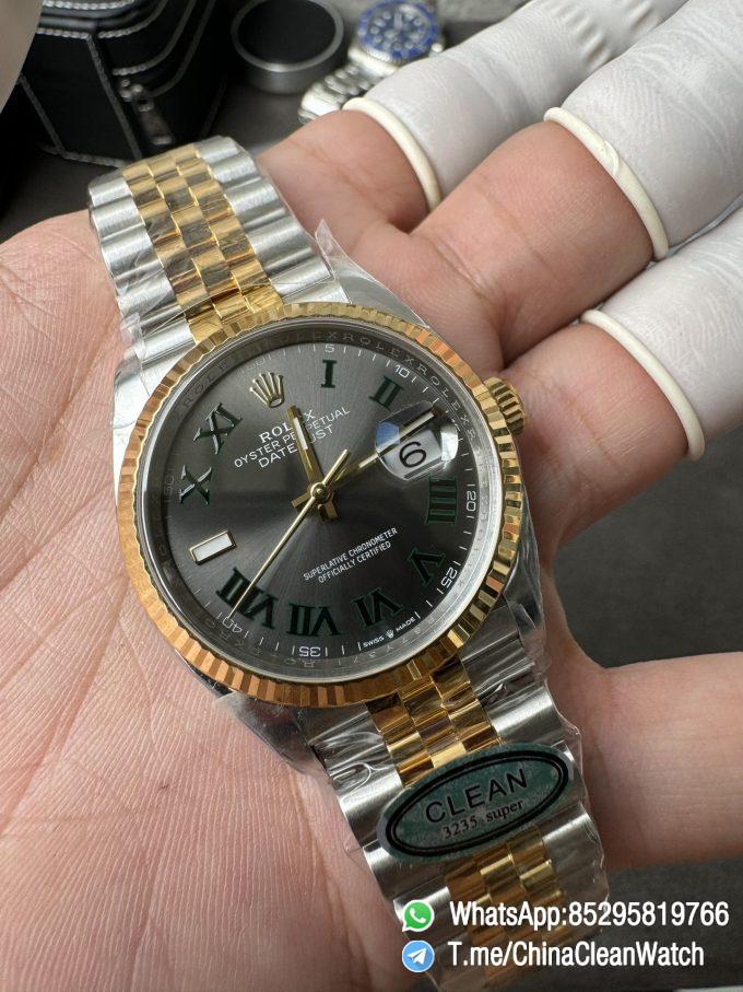 Clean Factory Rolex Datejust Wimbledon 36mm 126233 Grey Dial with Roma Markers Two Tone Yellow Gold Oystersteel Bracelet 05