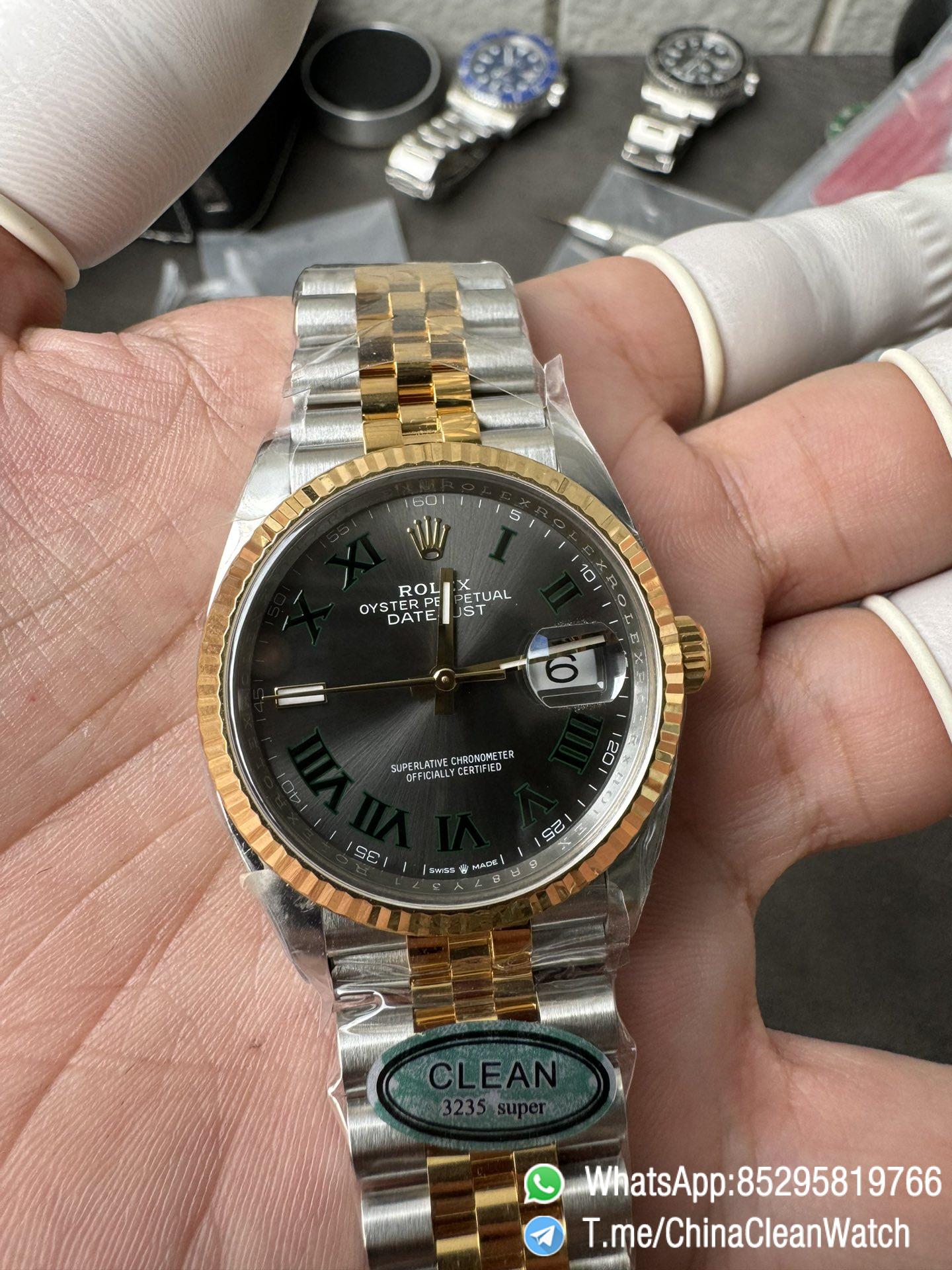 Clean Factory Rolex Datejust Wimbledon 36mm 126233 Grey Dial with Roma Markers Two Tone Yellow Gold Oystersteel Bracelet 06 Clean Factory Rolex Datejust Wimbledon 36mm 126233 Grey Dial with Roma Markers Two Tone Yellow Gold Oystersteel Bracelet 06