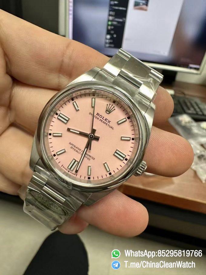 Clean Factory Watches Oyster Perpetual 124300 CF OP 41mm 904L Steel Pink Dial VR3230 Movement 03