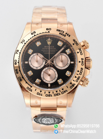 Clean Factory Daytona 126505 Rose Gold Case Bracelet Bright Black and Sundust Set with Diamonds Dial SH4131 Movement 00