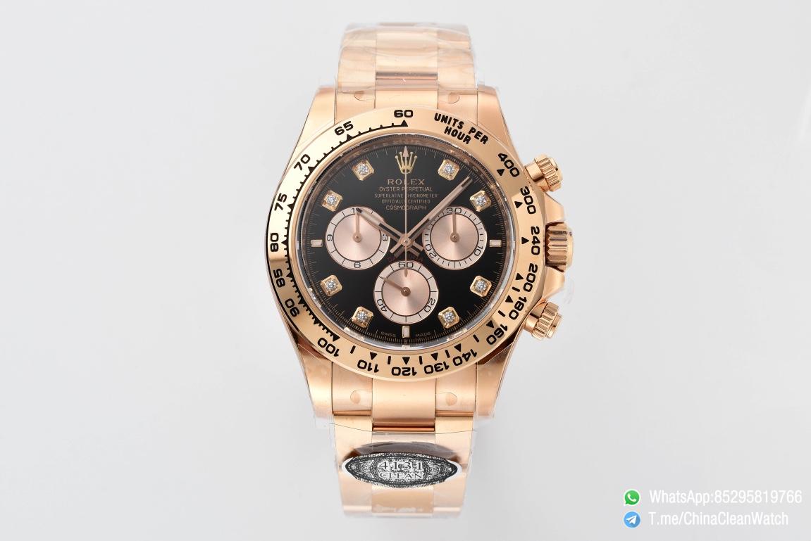 Clean Factory Daytona 126505 Rose Gold Case Bracelet Bright Black and Sundust Set with Diamonds Dial SH4131 Movement 01 Clean Factory Daytona 126505 Rose Gold Case Bracelet Bright Black and Sundust Set with Diamonds Dial SH4131 Movement 01