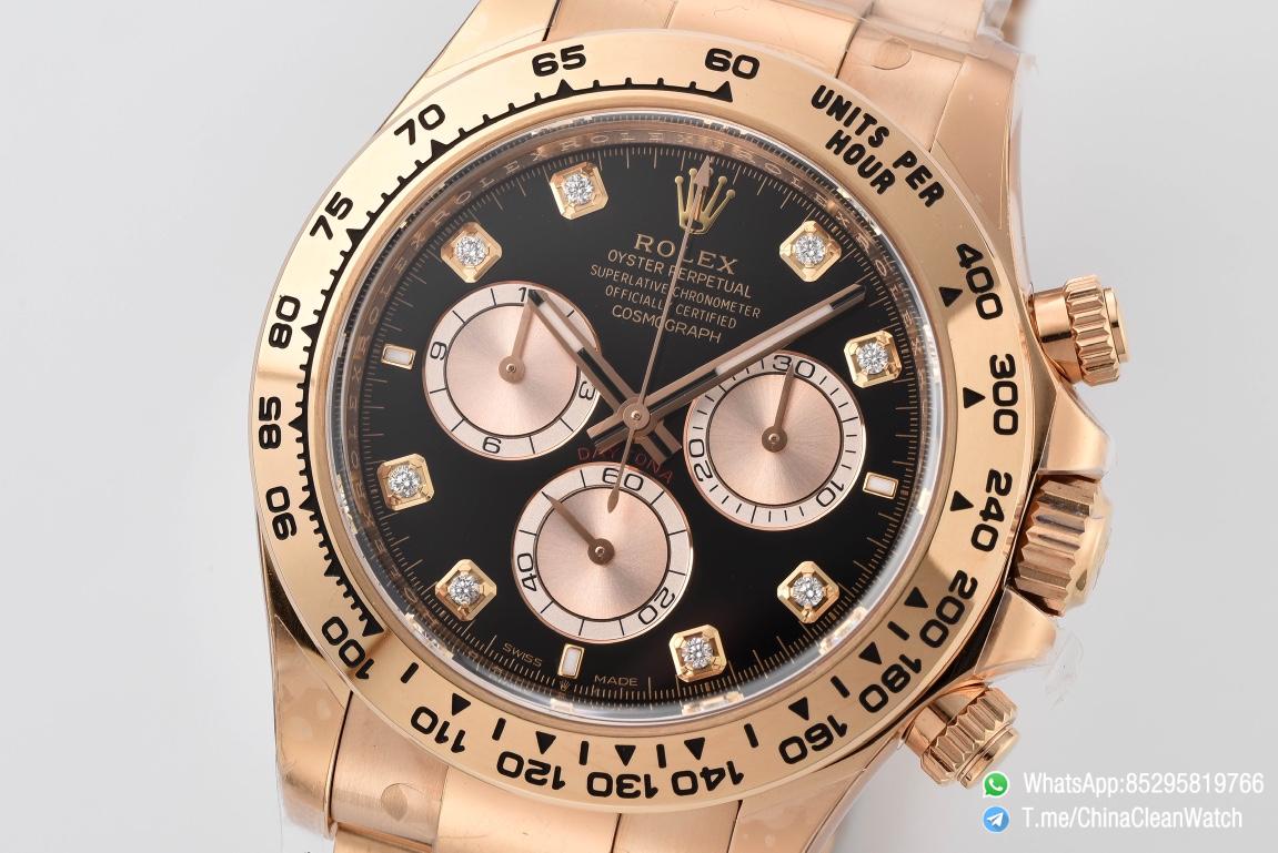 Clean Factory Daytona 126505 Rose Gold Case Bracelet Bright Black and Sundust Set with Diamonds Dial SH4131 Movement 02 Clean Factory Daytona 126505 Rose Gold Case Bracelet Bright Black and Sundust Set with Diamonds Dial SH4131 Movement 02