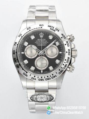 Clean Factory Daytona 126509 Black and Steel Set with Diamonds Dial Oystersteel Bracelet SH4131 Movement 00