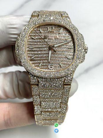 CNC Premium Patek Philippe Nautilus 7118 Ice Out Coating Lab Diamonds on Rose Gold Case with Genuine 324 Movement 01