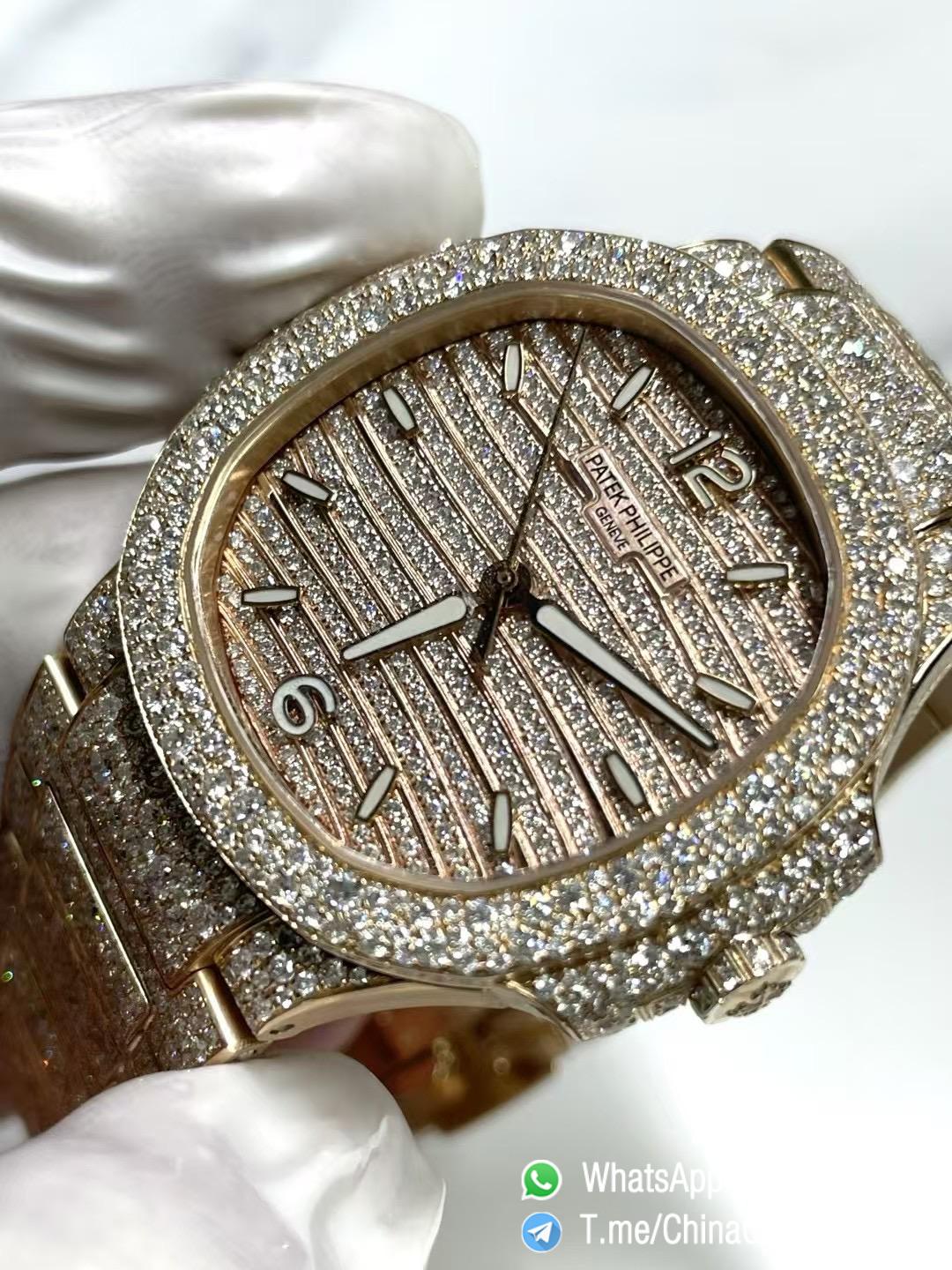 CNC Premium Patek Philippe Nautilus 7118 Ice Out Coating Lab Diamonds on Rose Gold Case with Genuine 324 Movement 03 CNC Premium Patek Philippe Nautilus 7118 Ice Out Coating Lab Diamonds on Rose Gold Case with Genuine 324 Movement 03