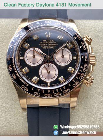 Clean Factory Rolex Daytona 126515LN Black Dial with Diamonds Markers 18K Rose Gold Case Oysterflex Strap SH4131 Movement 00