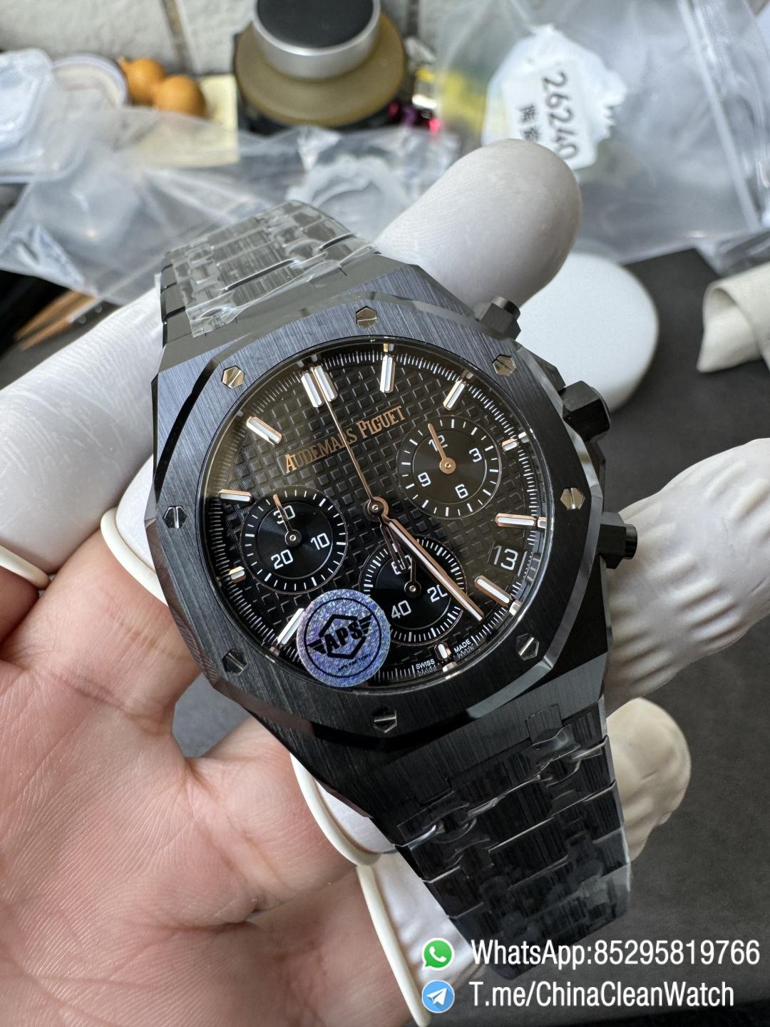APS Factory Super Clone AP Royal Oak Chrono 26240 Black Dial Black Ceramic Case and Bracelet SuperClone 4401 Movement 02 APS Factory Super Clone AP Royal Oak Chrono 26240 Black Dial Black Ceramic Case and Bracelet SuperClone 4401 Movement 02
