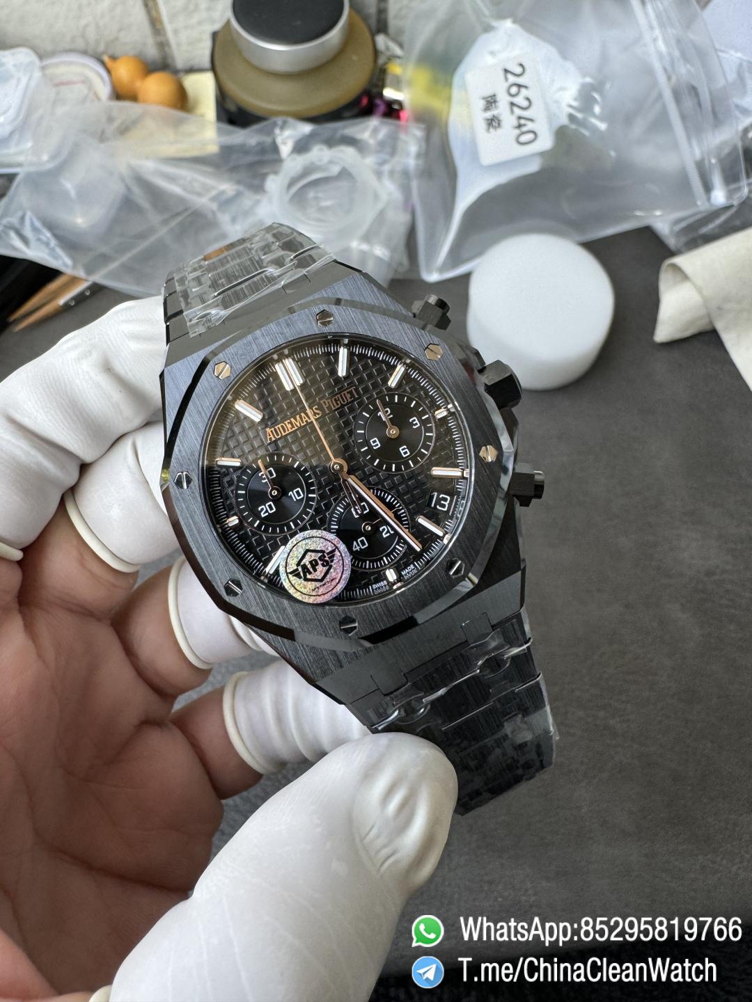 APS Factory Super Clone AP Royal Oak Chrono 26240 Black Dial Black Ceramic Case and Bracelet SuperClone 4401 Movement 05 APS Factory Super Clone AP Royal Oak Chrono 26240 Black Dial Black Ceramic Case and Bracelet SuperClone 4401 Movement 05