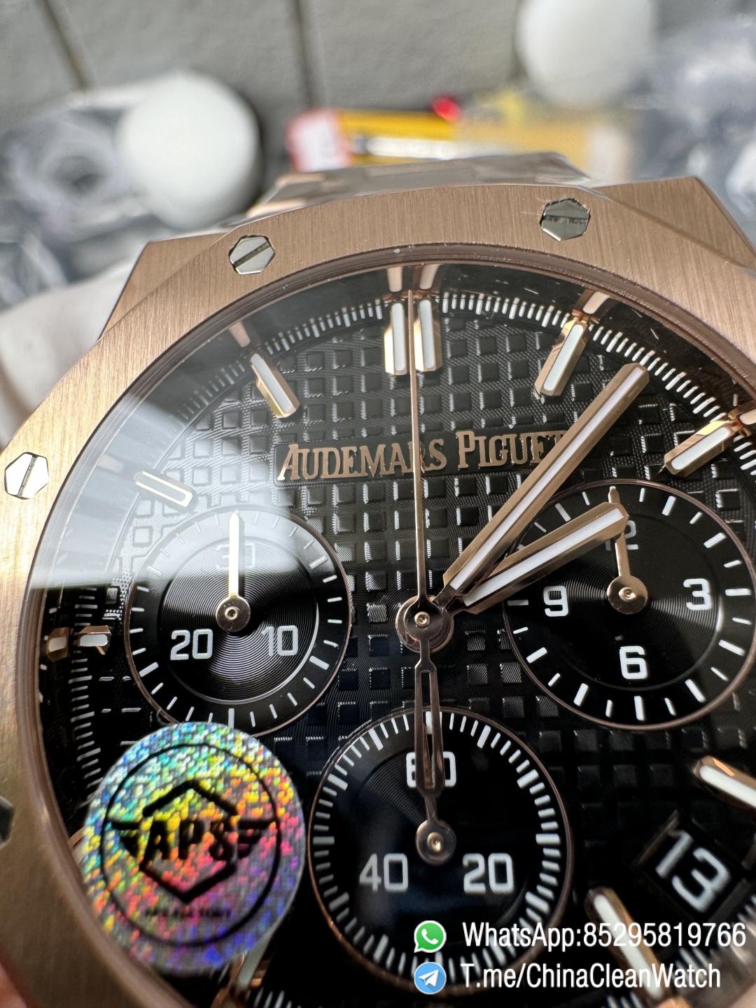 APS Factory Super Clone AP Royal Oak Chrono 26240 Black Dial on Rose Gold Case and Bracelet SuperClone 4401 Movement 04 APS Factory Super Clone AP Royal Oak Chrono 26240 Black Dial on Rose Gold Case and Bracelet SuperClone 4401 Movement 04