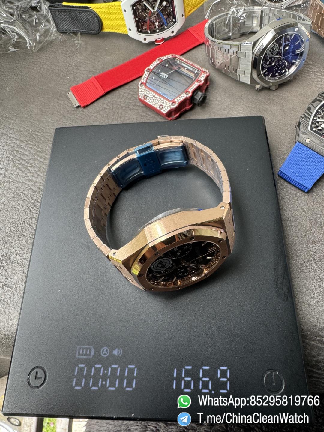 APS Factory Super Clone AP Royal Oak Chrono 26240 Black Dial on Rose Gold Case and Bracelet SuperClone 4401 Movement 11 APS Factory Super Clone AP Royal Oak Chrono 26240 Black Dial on Rose Gold Case and Bracelet SuperClone 4401 Movement 11