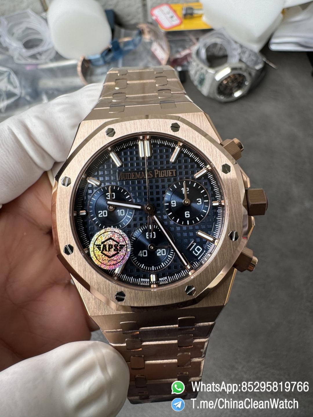 APS Factory Super Clone AP Royal Oak Chrono 26240 Blue Dial on Rose Gold Case and Bracelet SuperClone 4401 Movement 01 APS Factory Super Clone AP Royal Oak Chrono 26240 Blue Dial on Rose Gold Case and Bracelet SuperClone 4401 Movement 01