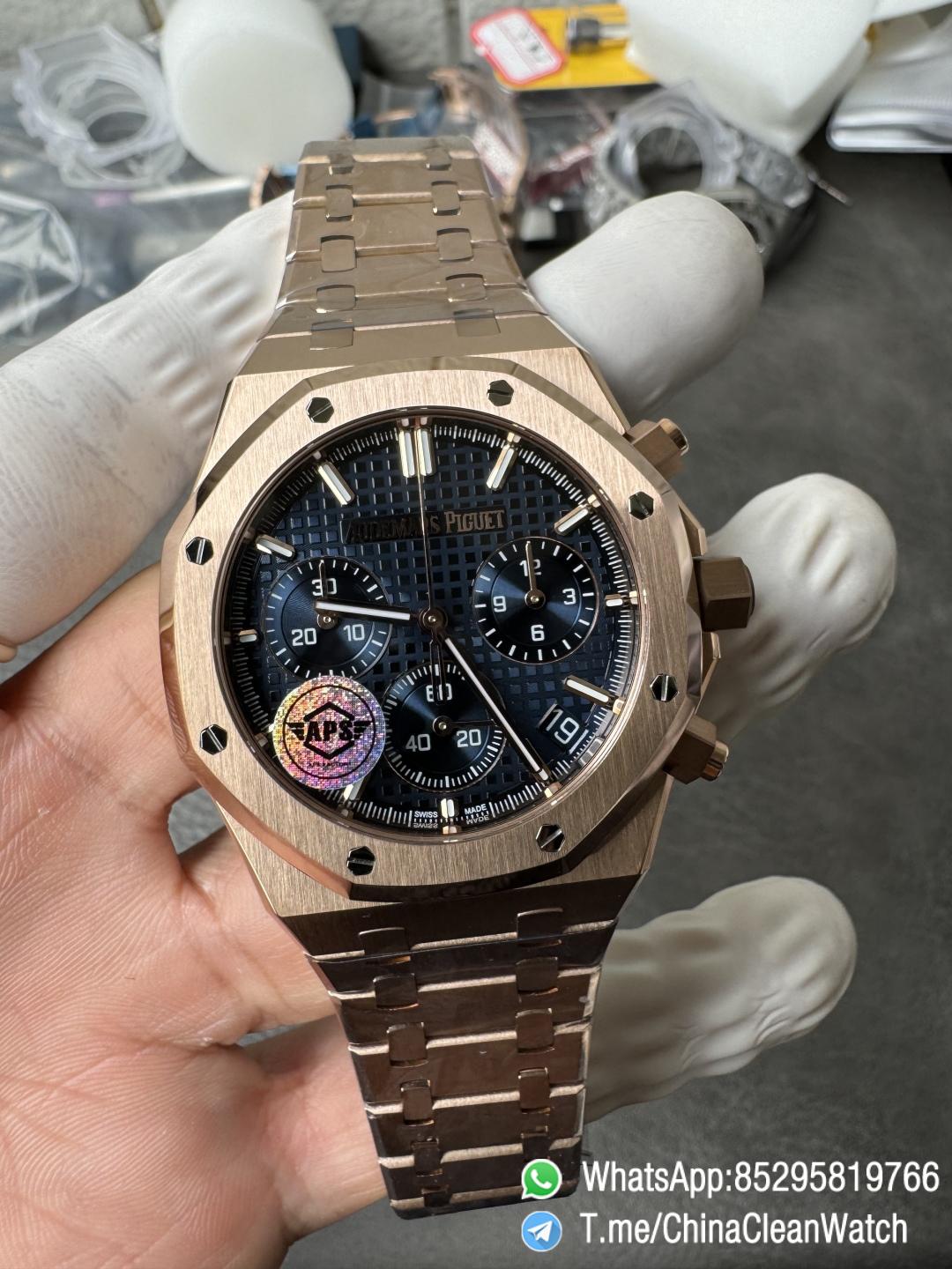 APS Factory Super Clone AP Royal Oak Chrono 26240 Blue Dial on Rose Gold Case and Bracelet SuperClone 4401 Movement 02 APS Factory Super Clone AP Royal Oak Chrono 26240 Blue Dial on Rose Gold Case and Bracelet SuperClone 4401 Movement 02