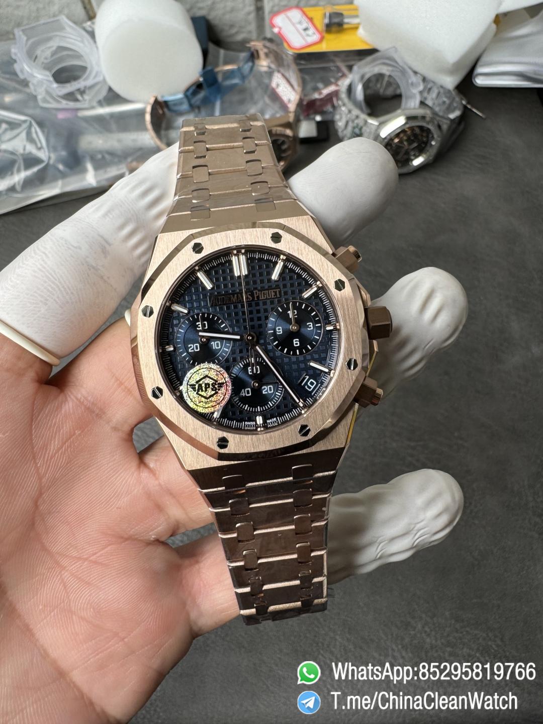 APS Factory Super Clone AP Royal Oak Chrono 26240 Blue Dial on Rose Gold Case and Bracelet SuperClone 4401 Movement 04 APS Factory Super Clone AP Royal Oak Chrono 26240 Blue Dial on Rose Gold Case and Bracelet SuperClone 4401 Movement 04