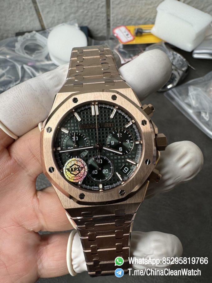 APS Factory Super Clone AP Royal Oak Chrono 26240 Green Dial on Rose Gold Case and Bracelet SuperClone 4401 Movement 03