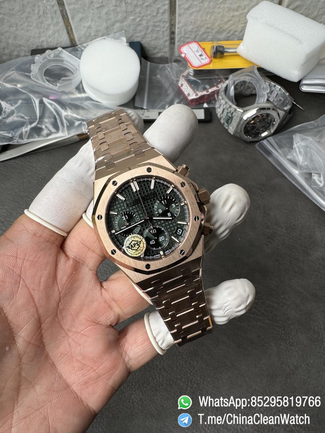 APS Factory Super Clone AP Royal Oak Chrono 26240 Green Dial on Rose Gold Case and Bracelet SuperClone 4401 Movement 06 APS Factory Super Clone AP Royal Oak Chrono 26240 Green Dial on Rose Gold Case and Bracelet SuperClone 4401 Movement 06