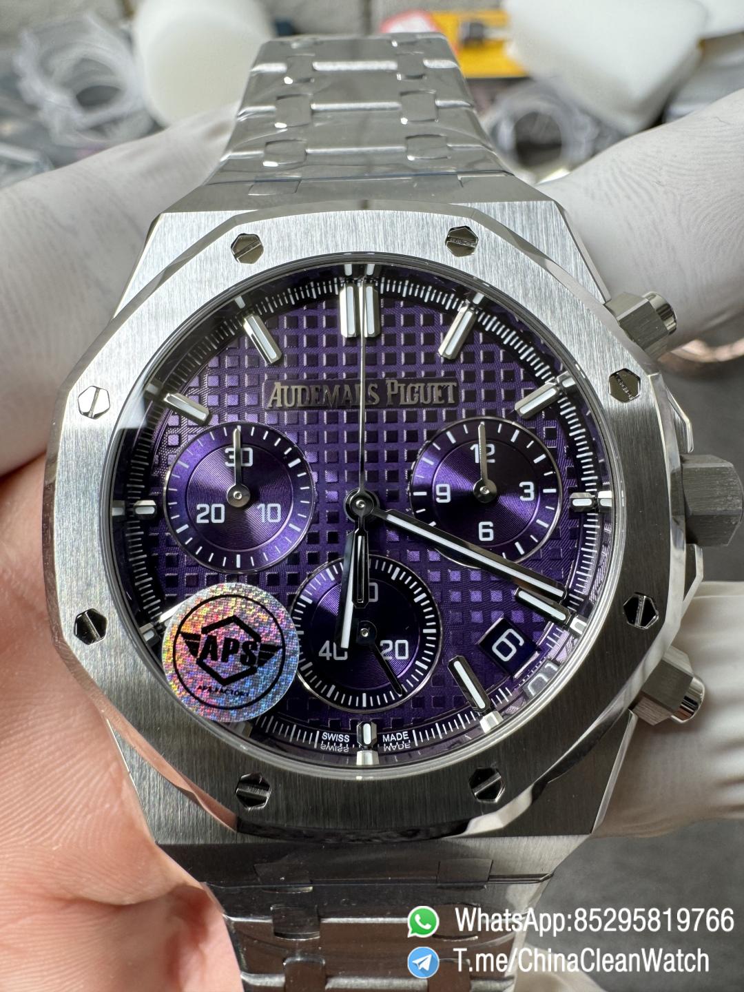 APS Factory Super Clone AP Royal Oak Chrono 26240 Purple Dial on Stainless Steel Case and Bracelet SuperClone 4401 Movement 03 APS Factory Super Clone AP Royal Oak Chrono 26240 Purple Dial on Stainless Steel Case and Bracelet SuperClone 4401 Movement 03